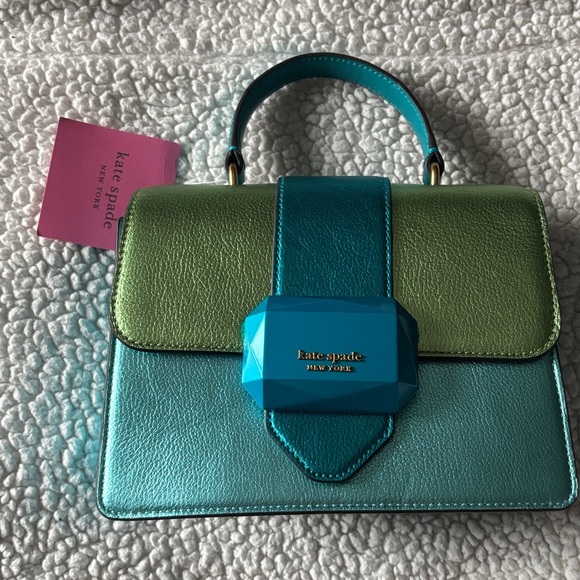 Kate Spade Bijou Metallic Blue & Green Mini Top Handle bag W/ Crossbody Strap - Picture 7 of 17